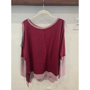 Bend the Trend Womens Red & Pink Colorblock Cold Shoulder Top XXL